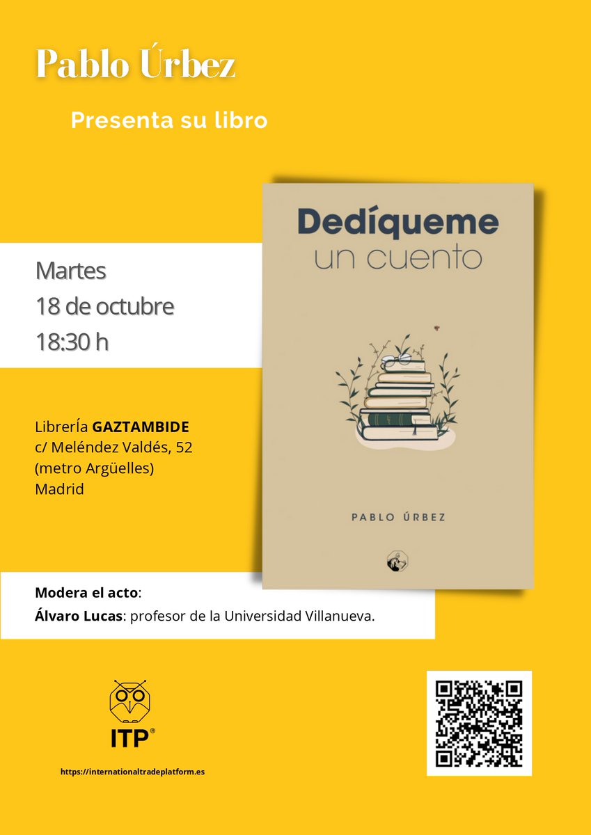Paurbez's tweet photo. Hay fecha. El 18 de octubre presentaré «Dedíqueme un cuento» en la librería Gaztambide de Madrid, con @alvarolucas moderando el acto. Una gran ocasión para charlar de literatura. Prometo un happy end. https://t.co/hn4nuXV6lZ