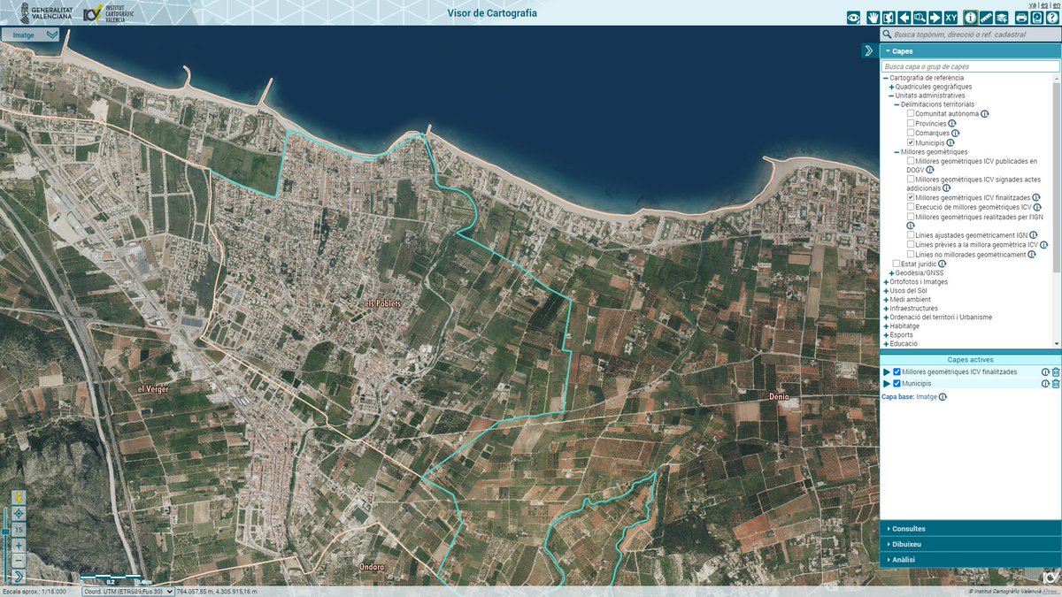 GVAcartografic's tweet photo. Millora en la precisió geomètrica de la línia límit entre els municipis de #Dénia i els #Poblets publicada en el @GVAdogv de 30.09.2022.
S'hi pot accedir per https://t.co/3jq7AtGi3L https://t.co/2YsutjVkJM