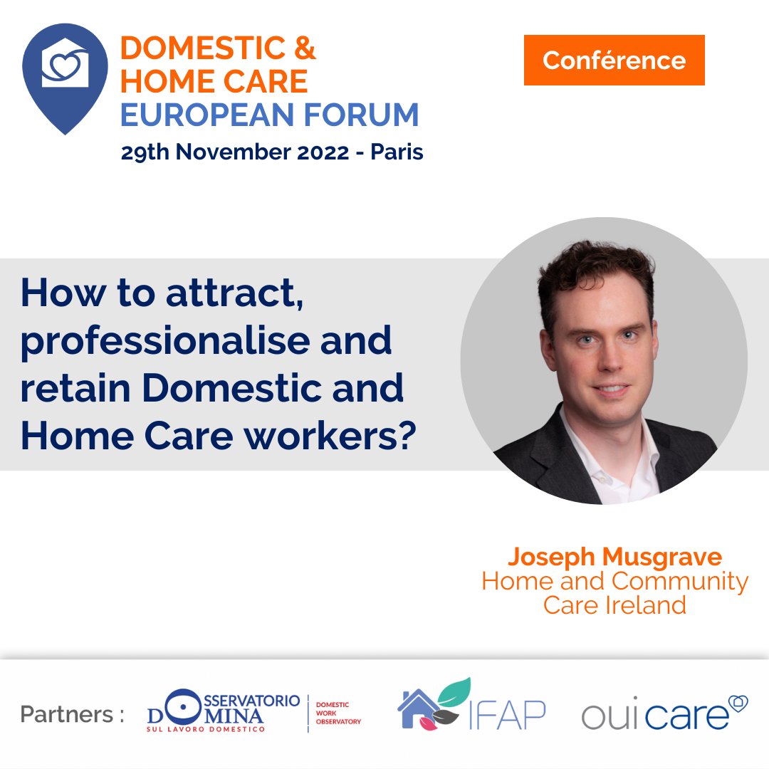 📣@joseph_musgrave, CEO of @HCC_Irl will be sharing the Irish case study on homecare workforce attractiveness, professionalisation and retention during the 𝗗𝗼𝗺𝗲𝘀𝘁𝗶𝗰 & 𝗛𝗼𝗺𝗲 𝗖𝗮𝗿𝗲 𝗘𝗨 𝗙𝗼𝗿𝘂𝗺. To join the discussion 👉 bit.ly/3QmFkAS #Homecare #Reform