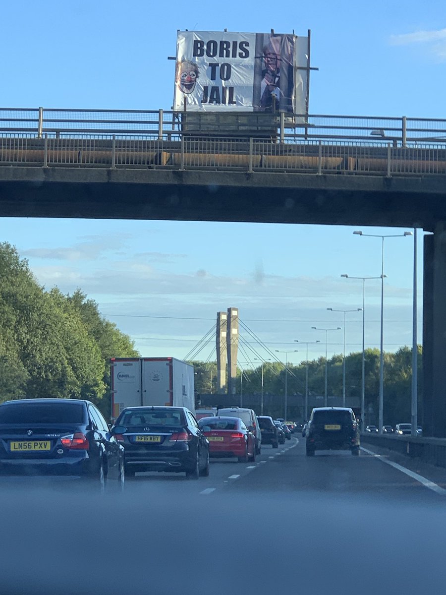 snb19692's tweet photo. When driving back from Liverpool on Wednesday. I was over the moon to see this on a bridge iver the M25… top marks to whoever did this for placement and clarity of message. https://t.co/Qp4uaKLgbc