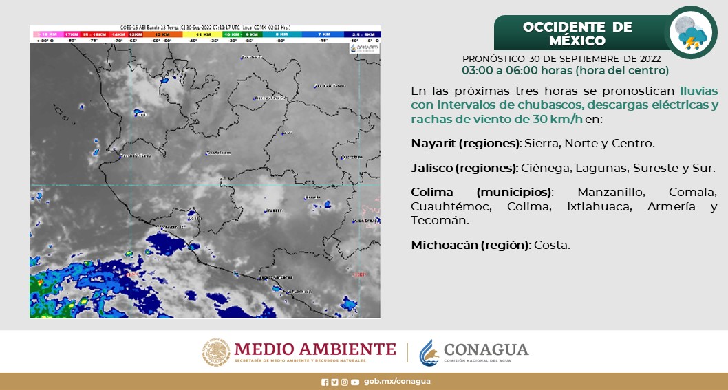 Estas son las condiciones meteorológicas para el occidente de #México.