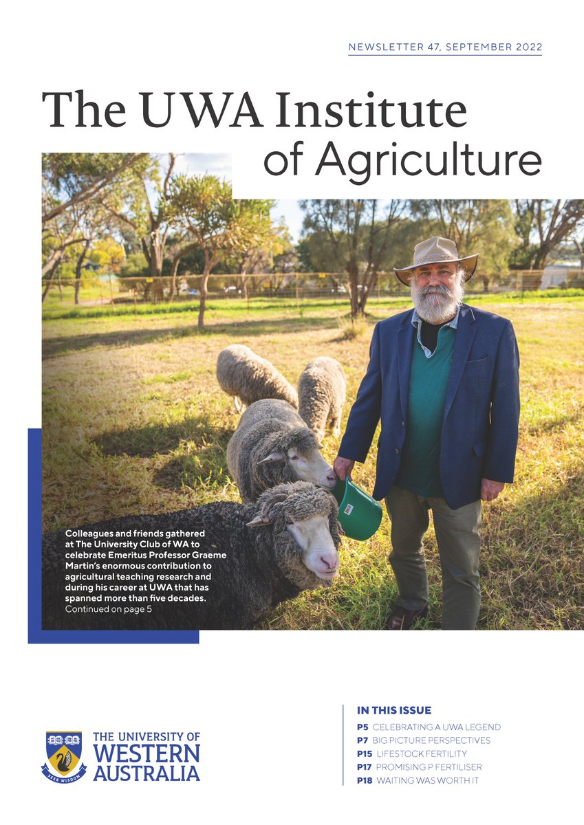 The UWA Institute of Agriculture (@ioa_uwa) on Twitter photo The front cover of our special September 2022 newsletter is celebrating a man very close to our hearts 🙌 E/Prof Graeme Martin recently clocked up 50 years at <a href="/uwanews/">UWA</a>. Read about his amazing five-decade achievement & all the latest from <a href="/IOA_UWA/">The UWA Institute of Agriculture</a> here 📰 uwa.edu.au/institutes/ins… The front cover of our special September 2022 newsletter is celebrating a man very close to our hearts 🙌 E/Prof Graeme Martin recently clocked up 50 years at <a href="/uwanews/">UWA</a>. Read about his amazing five-decade achievement & all the latest from <a href="/IOA_UWA/">The UWA Institute of Agriculture</a> here 📰 uwa.edu.au/institutes/ins…