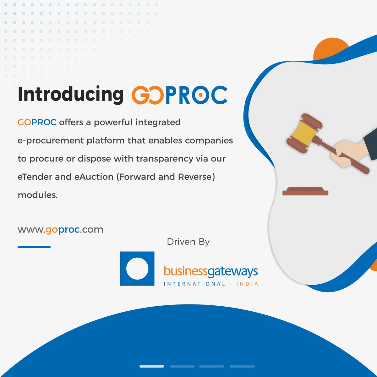 GOPROC_'s tweet photo. Welcome to GOPROC, an India-grown online eAuction platform.

GOPROC is a fully outsourced eAuction platform. Launched by BUSINESS GATEWAYS INTERNATIONAL INDIA , an ITES Company delivering Industry-wide Strategic Platforms on behalf of our clients. https://t.co/P5Ap1kv2nx
