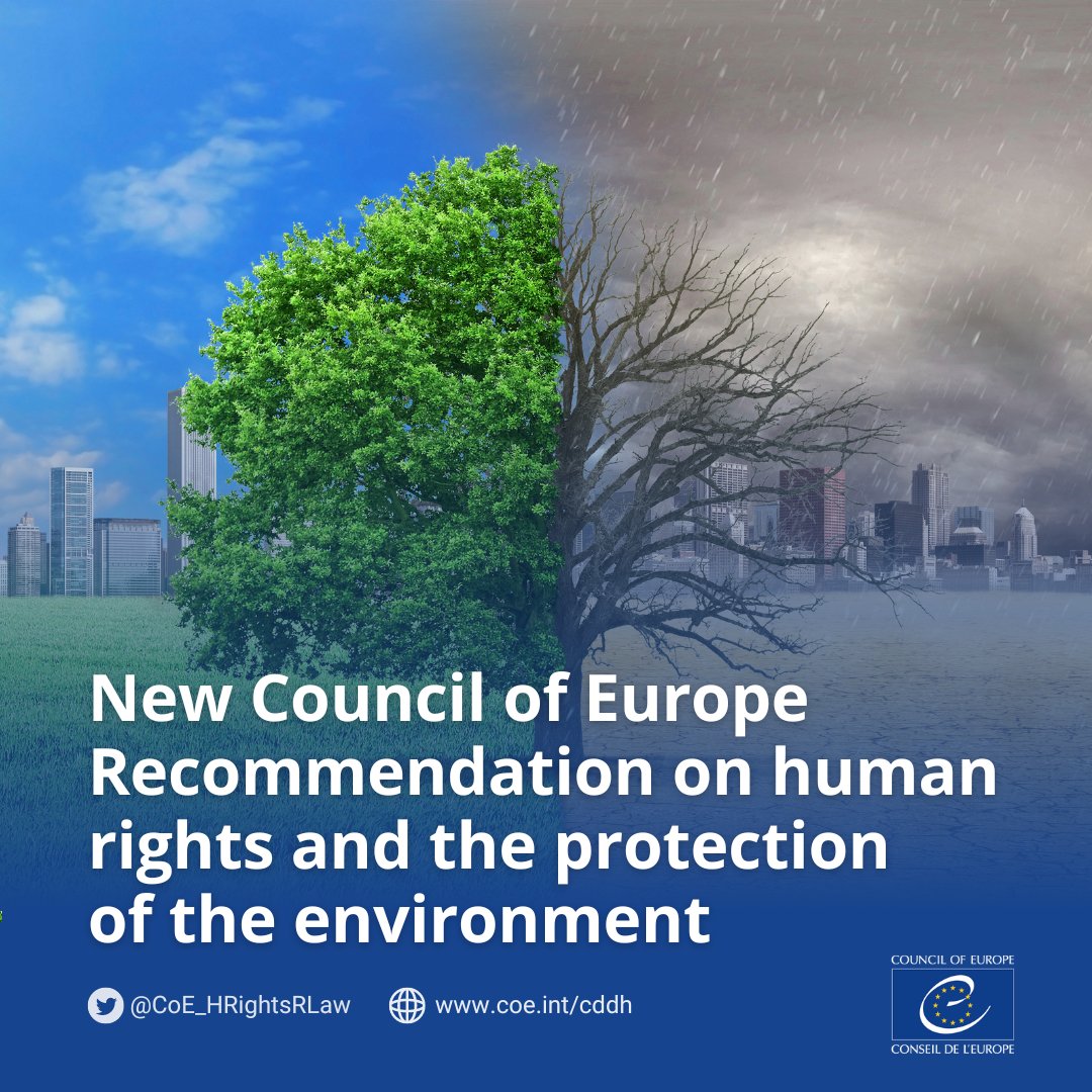 CoE_RuleofLaw's tweet photo. In a new Recommendation adopted this week, the Council of Europe calls on its 46 MS to actively consider recognising, at national level, the right to a clean, healthy and sustainable #environment, as a human right. https://t.co/VHMRjbmQjx
#humanrights #right2healthyenvironment https://t.co/EhVTu6JuL5