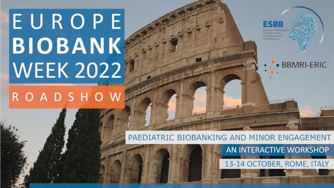 ESBBnews's tweet photo. Join us this 13-14 October in Rome for the #EBW22 Roadshow to focus on #paediatrics & #ELSI challenges in #biobanking with children.
Share good practice & success stories in this interactive workshop.
Programme https://t.co/I1Ipa3w0Lb & registration: https://t.co/YzZatxehVW https://t.co/Mx0N23p9bI