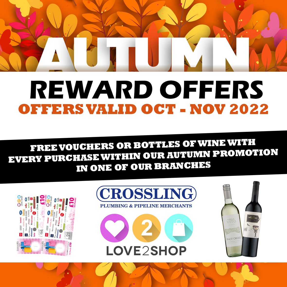 Crossling_NCL's tweet photo. ππΈ Autumn Windfall - Starts Tomorrow! πΈπ
Purchase select products from Ideal Heating, Instinct and Mira Showers in our #AutumnPromotion and earn rewards such as Love2shop Vouchers & Wine!
Offers end 30th November, T's & C's apply! https://t.co/4q2ylDq18Q