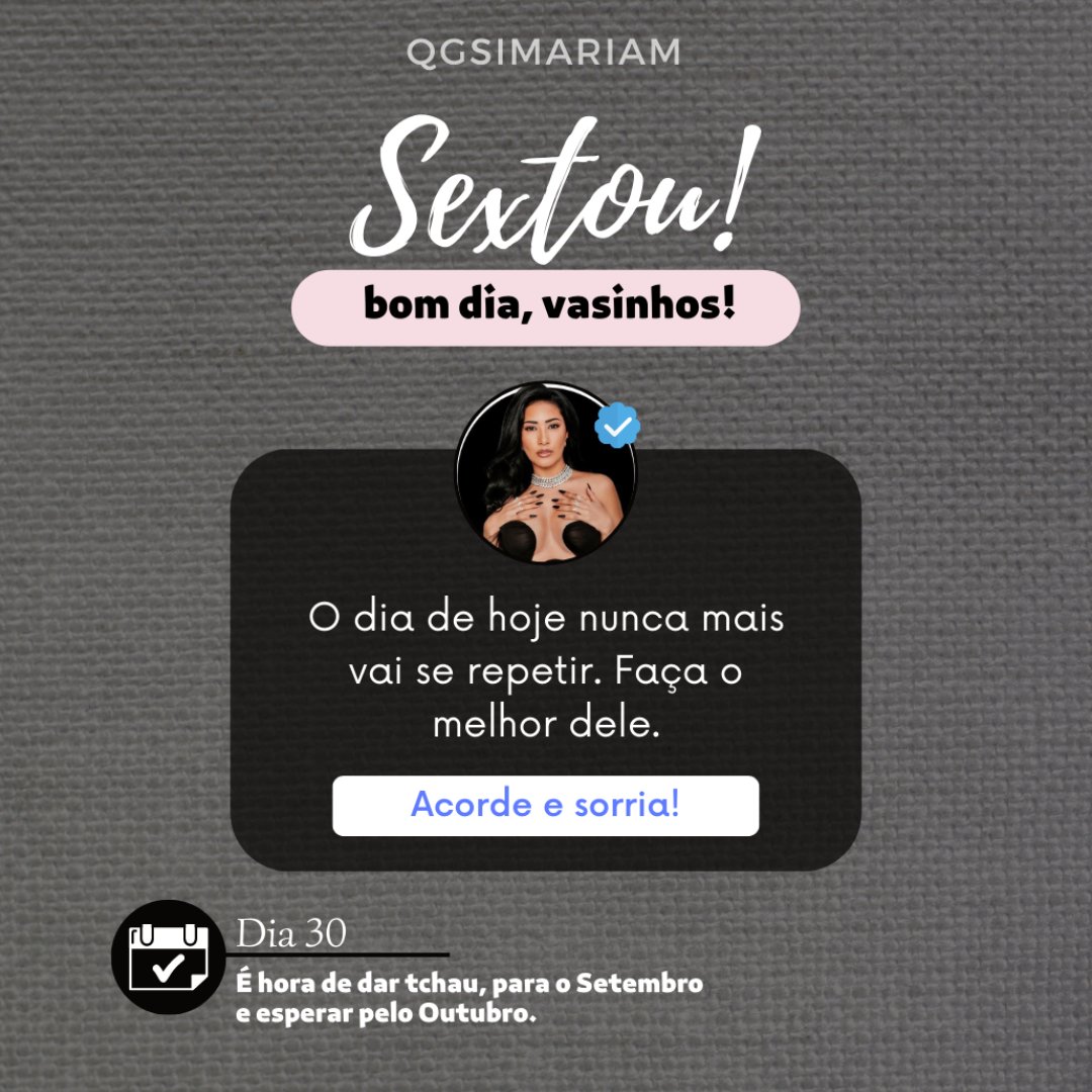 qgsimariam's tweet photo. Bom dia SEXTAAA! Bom dia, vasos! Bom dia Mamis Poderosa! @SimariaMendes 🤍
Como estão hoje? Esperamos que todos bem!
Vamo levantar, e viver esse dia tão esperado.
E fica a dica! 👇🏼👇🏼 https://t.co/BZ9xuItP3W