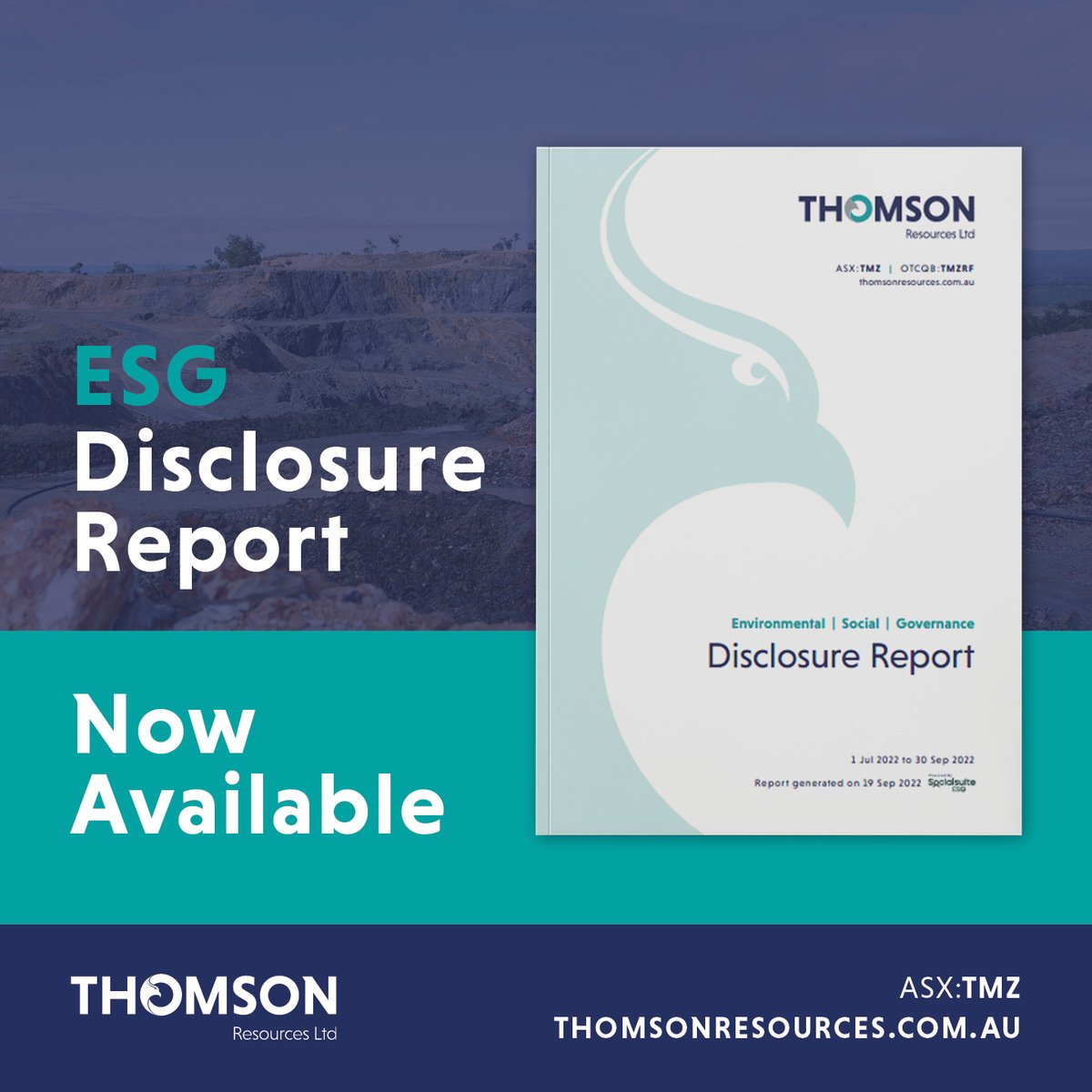ThomsonTMZ's tweet photo. $TMZ.AX is pleased to advise that its first Environment Social Governance (#ESG) Disclosure Report is now available.
Full report: https://t.co/pNpH2y5cPh
#TMZ #ThomsonResources #ASXNews https://t.co/XXroQ0P26e