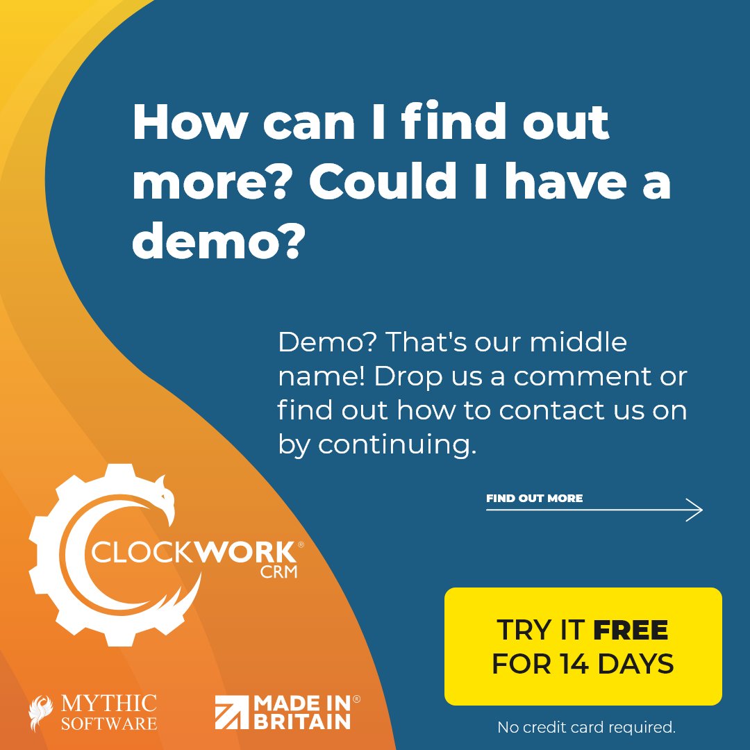 ClockworkCRM's tweet photo. Are you a creative SME that's paying over the odds for your CRM system? 💰😱

Clockwork CRM can help you, let us show you the features it has to offer - book your free demo today: https://t.co/cyiHmjk1iU

#freedemo #crm #projectmanagement #marketing #clockworkcrm #mythicsoftware https://t.co/Ub9iqYdYRl