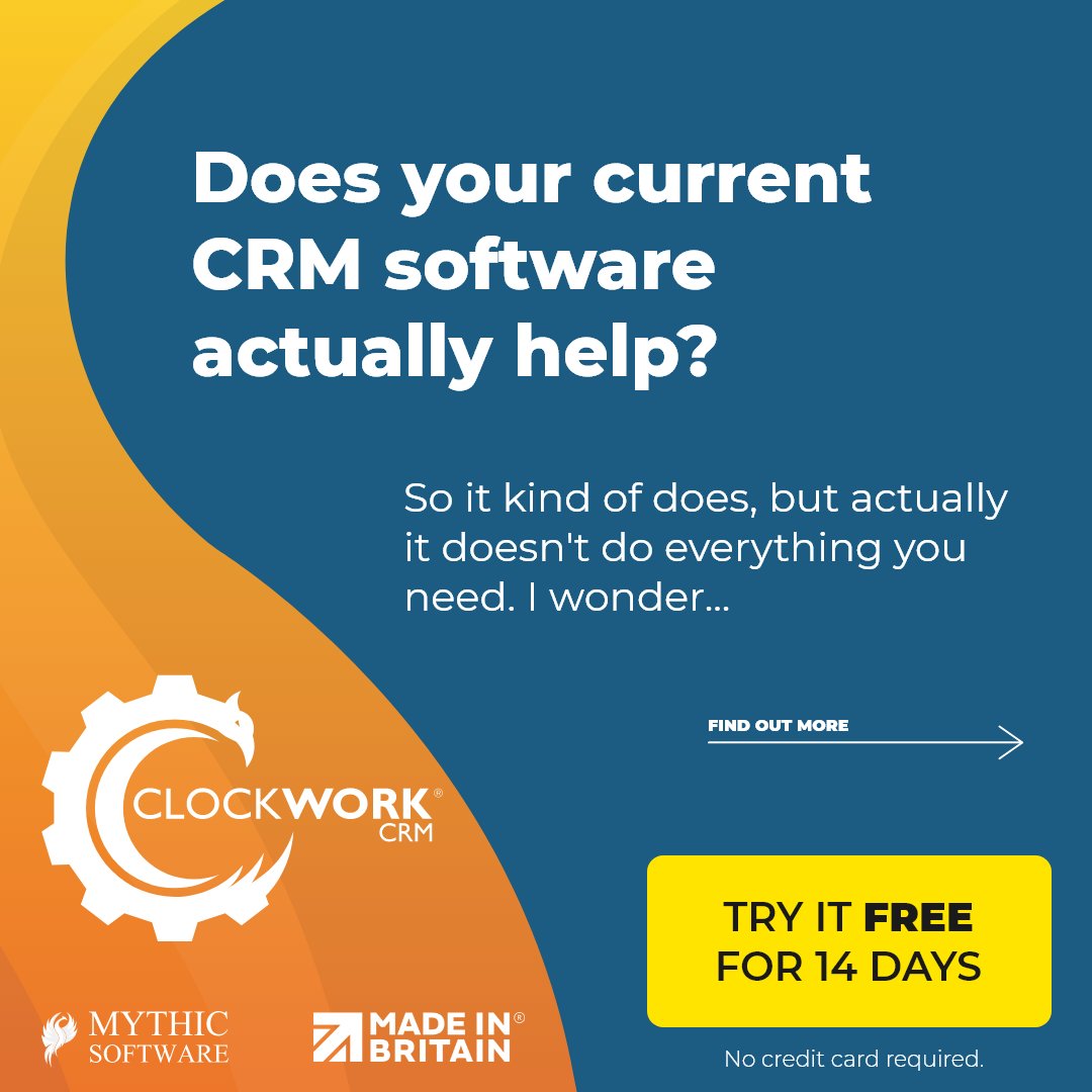 ClockworkCRM's tweet photo. Are you a creative SME that's paying over the odds for your CRM system? 💰😱

Clockwork CRM can help you, let us show you the features it has to offer - book your free demo today: https://t.co/cyiHmjk1iU

#freedemo #crm #projectmanagement #marketing #clockworkcrm #mythicsoftware https://t.co/Ub9iqYdYRl