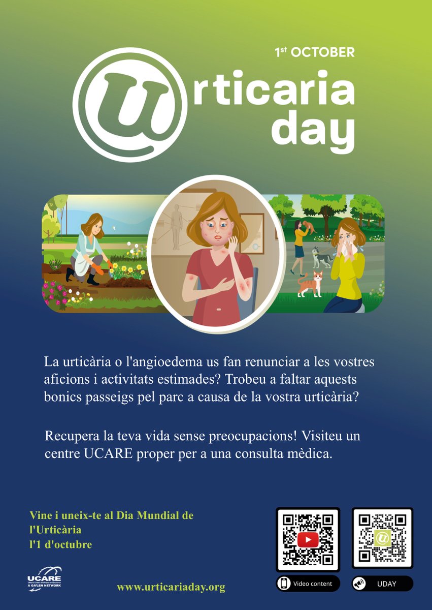 Demà dia 1 d’octubre és el Dia Mundial de la #urticaria #WorldUrticariaDay. Què suposa tenir #UrticariaCronica?
#alergiaVH som centre acreditat #URCARE 
<a href="/vallhebron/">Vall d'Hebron</a>