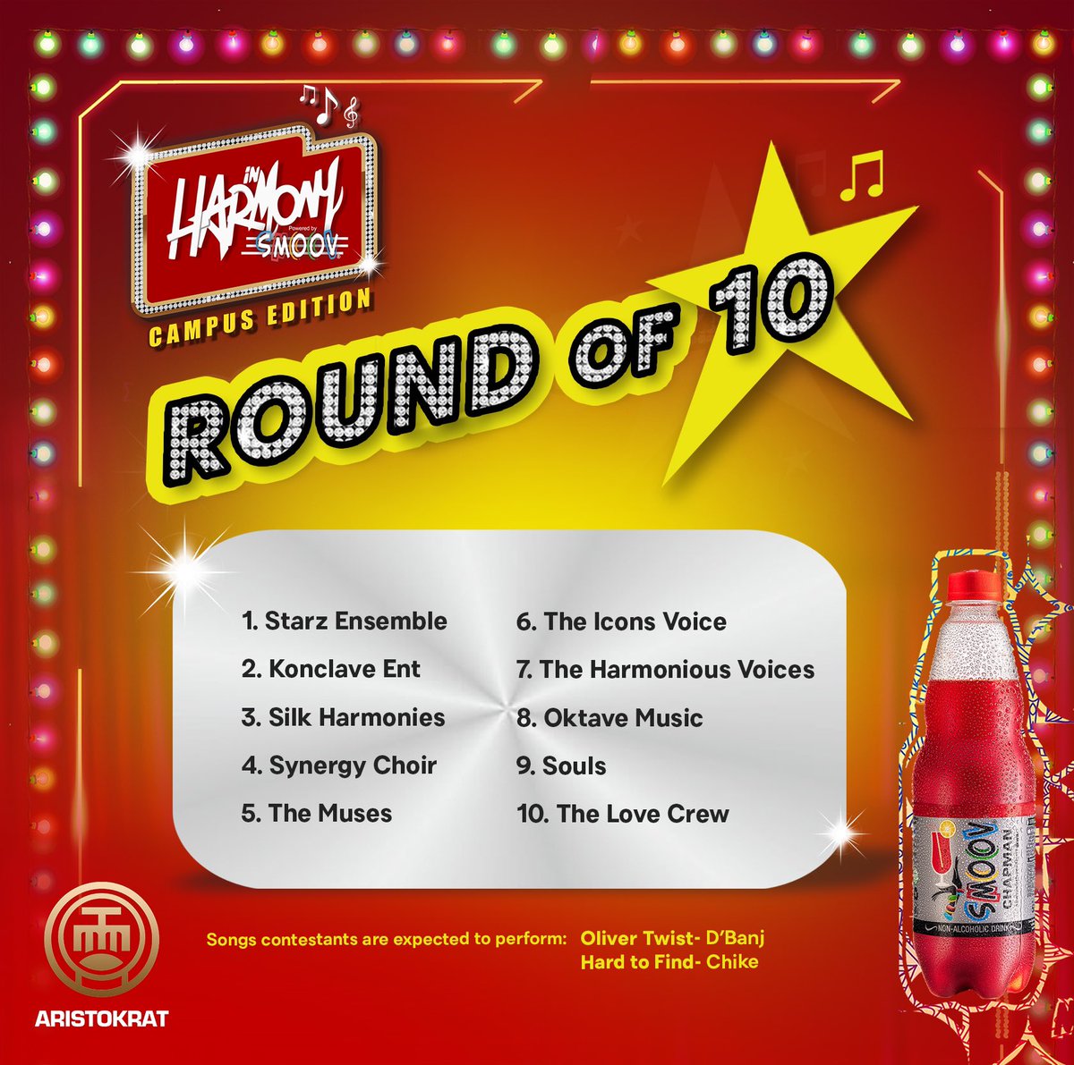 SmoovChapman_NG's tweet photo. Congratulations to our top 10!!!!

You are on the right track and another step closer to winning InHarmony!!

#SmoovIHC
#inharmonychallenge
#SmoovChapman 
#ThinkChapmanDrinkSmoov https://t.co/bPsNZndsrD
