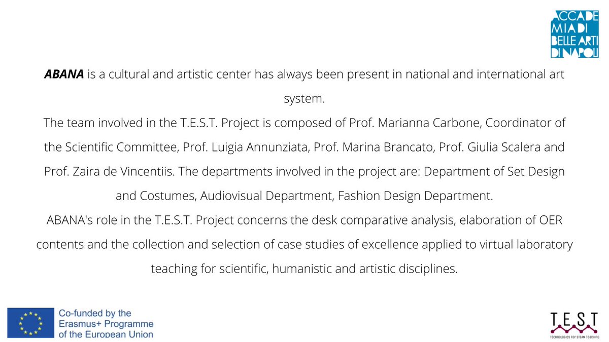 TESTerasmusplus's tweet photo. 📌 Meet ABANA, another partner involved in the project T.E.S.T.! 

#Erasmusplus #Erasmus #ProjectTest #agenzianazionale https://t.co/aBMcYh673Q
