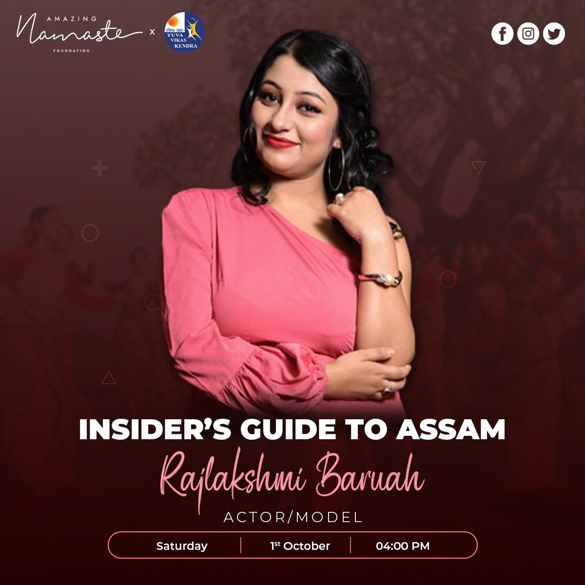 amazing_namaste's tweet photo. Join us for a fun and interesting live session with Rajlakshmi Baruah as she gives us her insider recommendations of tourist spots in Assam and sheds light on the  community and people on our Facebook page.
#AmazingNamasteFoundation #assam #assamesecommunity #assamtourism https://t.co/T4zFROnJEM