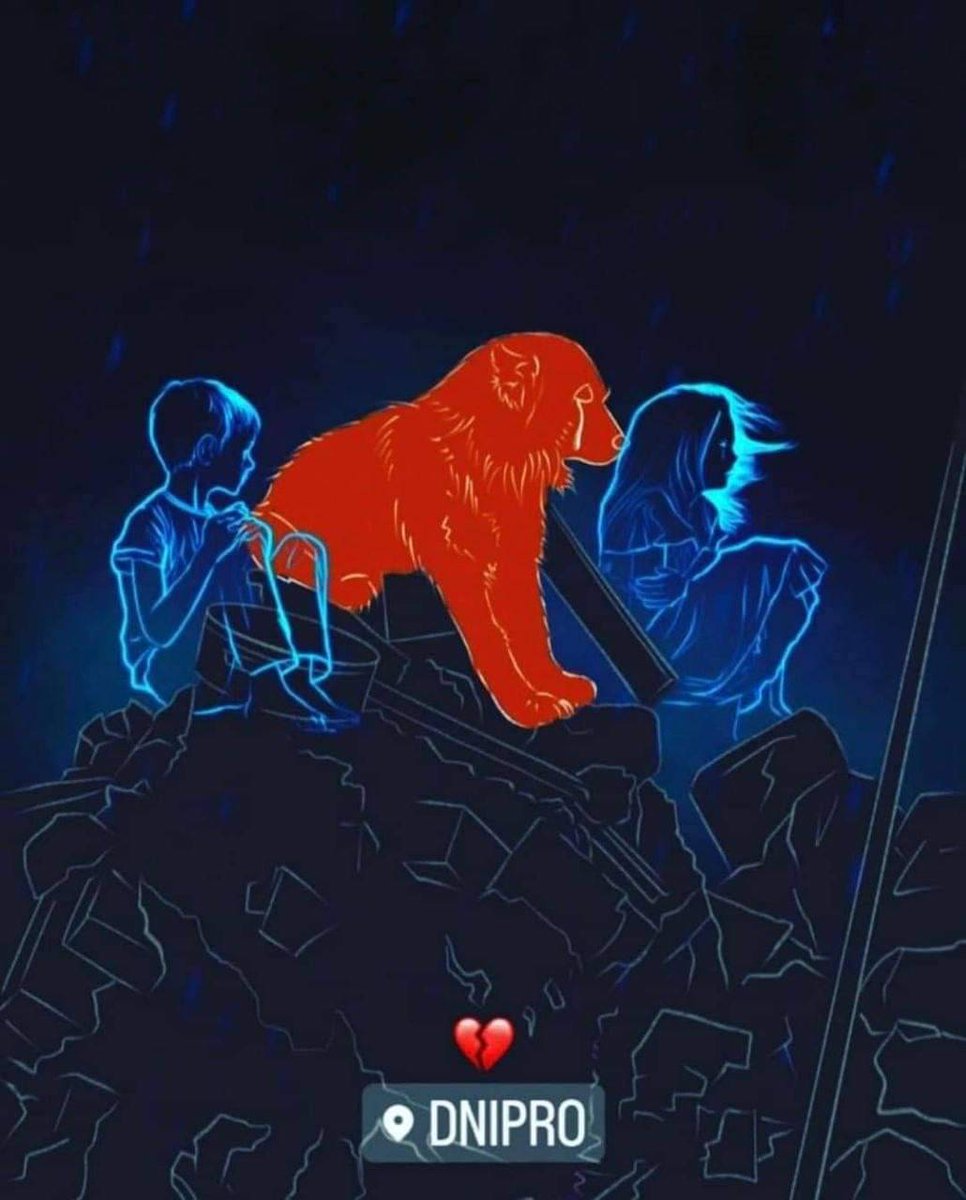 DefenceU's tweet photo. This dog, Krym, still waits for granny Alla, mom Natasha, kids Vasylisa &amp; Ivan. For a day now, he has been sitting, crying, on the edge of a 20-m crater, in the place where his house used to be. The dog is crying while russians launch missiles at Dnipro again. https://t.co/7zBjcHCrZg