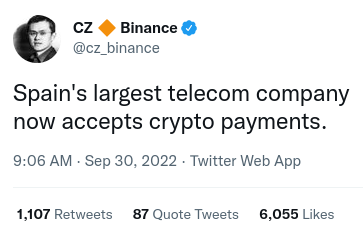 Bit2Me_Global's tweet photo. Hey @cz_binance, you missed something:

Spain's largest telecom company now accepts crypto payments *alongside the largest Spanish-speaking exchange.* 😉 https://t.co/9rKrHOlYiy