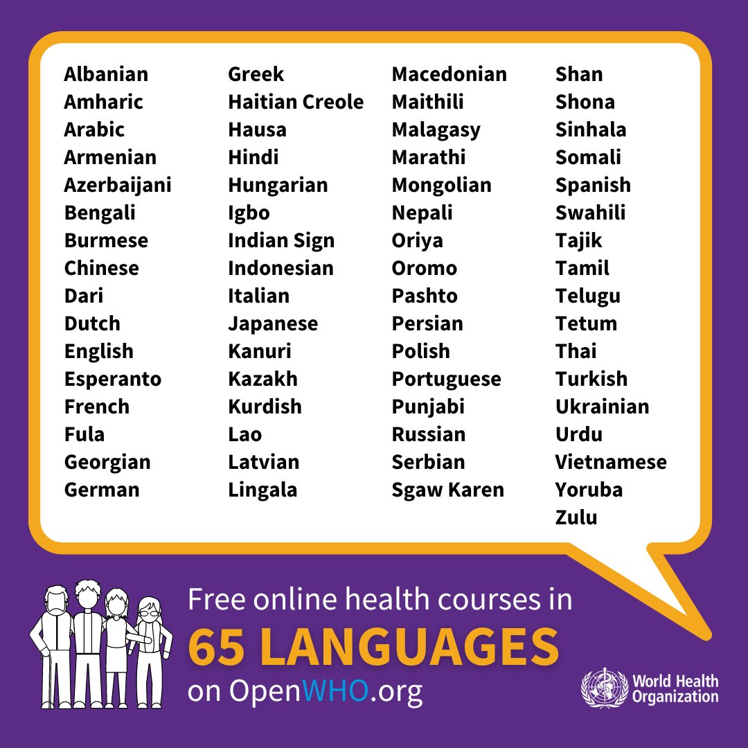 Learning is easier in your own language. That’s why #OpenWHO offers free online courses in 6⃣5⃣ languages.

On #TranslationDay, we celebrate the translators across the 🌐 who made this possible. 20 million words have been translated, with more to come:
📌 bit.ly/3BTYiIl