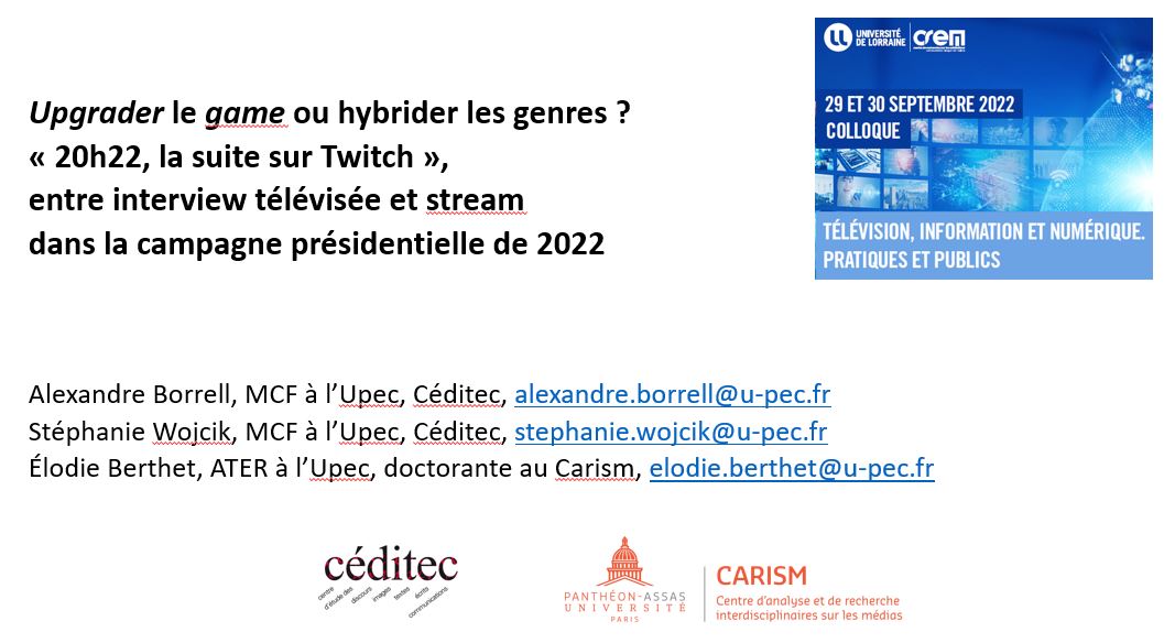 aborrell_compol's tweet photo. Passionnant colloque "Télévision, information et numérique organisé par @CelineSegur et le @Crem_UL à Metz.
A suivre, notre petite contribution, avec @stephaniewojcik et @ElodieBerthet1 , à suivre en streaming : https://t.co/JvGOucKvUw https://t.co/V40aNvw2uP