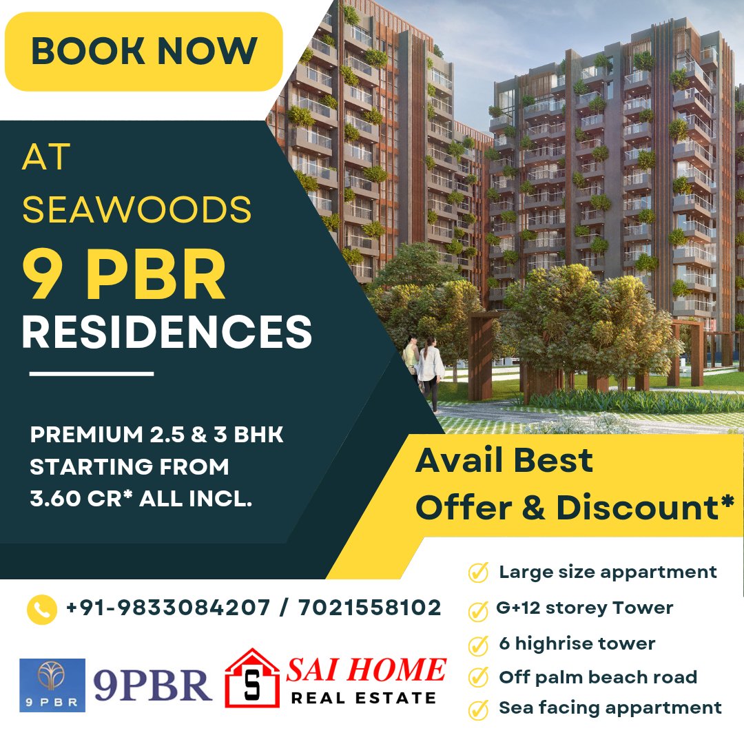 Mistry 9 PBR At SEAWOODS - NERUL is Navi Mumbai's Most Premium Residential offering Ultra Modern Lifestyle & High-end Retail with Infinite Creek View.

9PBR is strategically located near NRI Complex Phase 2, Seawoods, Palmbeach Road, Navi Mumbai and offers an extremely well devel