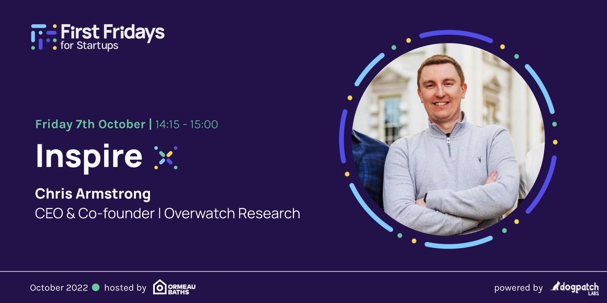 One week until First Fridays in Belfast 📍

🤝🏽1:1 mentoring
📍Welcome to the NI Ecosystem
🚀Panel MC’d by <a href="/jd/">jon bradford 🚌🚚✈️🚅⛴</a> with <a href="/TechNation/">Tech Nation</a>, <a href="/RAEng_Hub/">Enterprise Hub</a>, <a href="/TechstartVC/">Techstart Ventures</a> &amp; <a href="/incisivsport/">INCISIV</a>
🌟 Our <a href="/ij_browne/">Ian Browne</a> interviews Belfast's <a href="/ChrisArmstrong_/">Chris</a>

firstfridays.ie/october2022