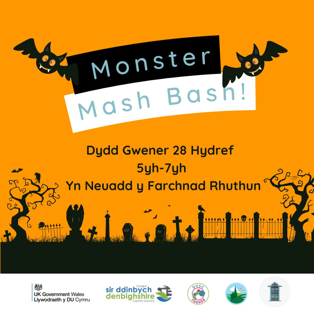 ruthinMH's tweet photo. 🎃Monster Mash Bash🎃 Disgo Calan Gaeaf i Blant!

Ymunwch â ni am Monster Mash Bash cyfeillgar i deuluoedd yn Neuadd y Farchnad Rhuthun!

👉Dydd Gwener 28 Hydref am 5yh-7yh
Yn Neuadd y Farchnad Rhuthun

Cofrestrwch eich lle am ddim heddiw!
https://t.co/LJZ9n3Oide

#ruthin https://t.co/mwLfgU8uoM
