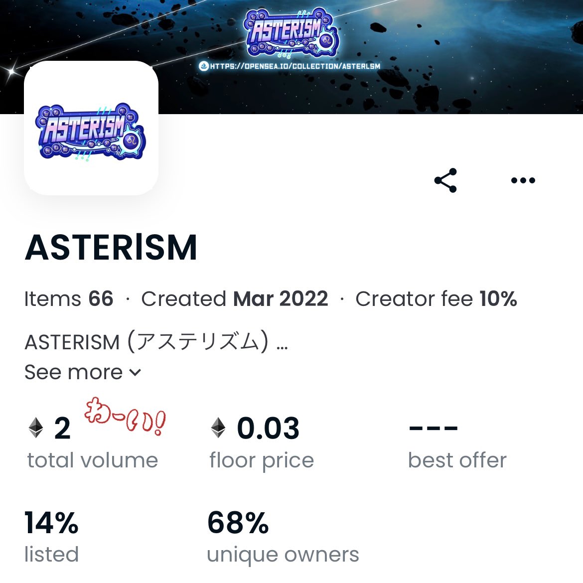 Chqlle's tweet photo. æåº§ã®NFTã³ã¬ã¯ã·ã§ã³
#ASTRSM (ã¢ã¹ããªãºã )
Total Volume ã
2ETHãçªç ŽããŸããïŒâš
å€ååæšäºå
¥ã ãã©ïŒ
æ°åã§æç¢ºã«ãªãã®ã¯å¬ãããð
ãã«ããŒã®çããã
äºæ¬¡æµéã§äžåºŠã¯ææŸããæ¹ã
ã¿ã㪠ð©ð°ð® ð³ð¶ðœð¬ ã§ãð«¶ð https://t.co/o1xF1GIbwZ