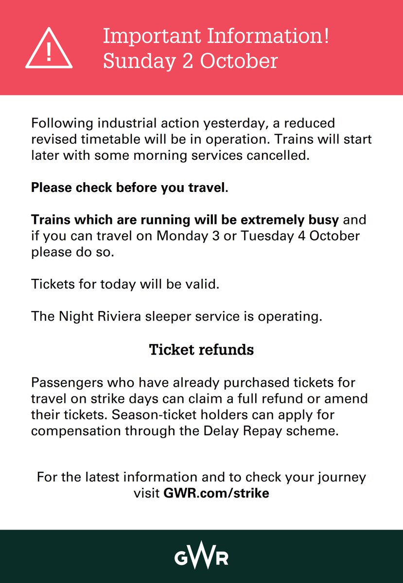 GWR On Twitter Travel Update Sunday 2 October Following gwr-on-twitter-travel-update-sunday-2-october-following
