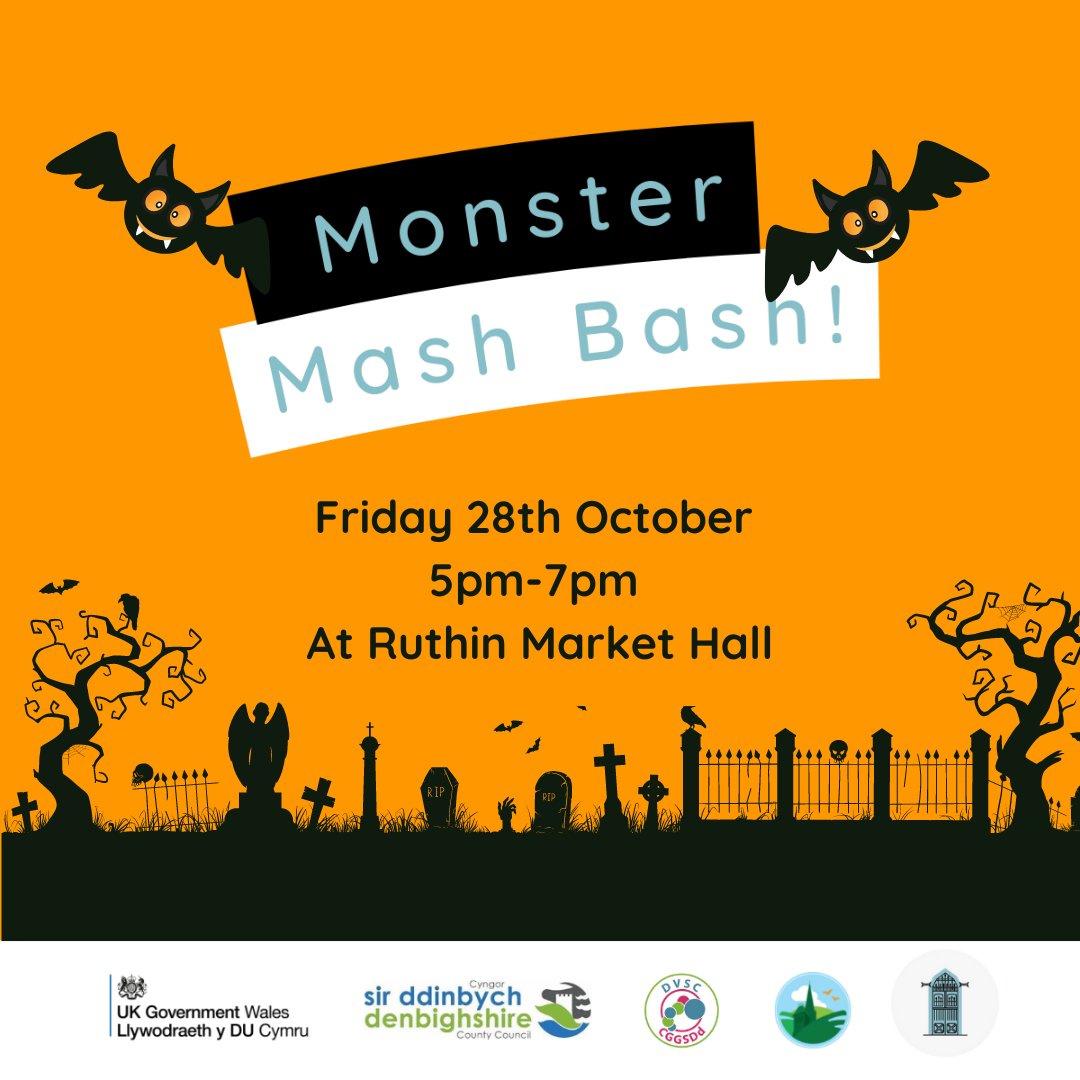 ruthinMH's tweet photo. 🎃Monster Mash Bash🎃 Children’s Halloween Disco!

Join us for a family friendly Monster Mash Bash at Ruthin Market Hall!

👉Friday 28th October at 5pm-7pm
At Ruthin Market Hall

Register your free place today!
https://t.co/LJZ9n46rrm

#ruthin #denbighshire #northwales https://t.co/icPClZk5tu