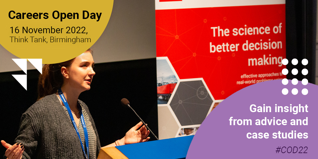 TheORSociety's tweet image. Coming up on 16 November 2022 is #TheORSociety &apos;s Career Open Day at #TheThinkTankBirmingham 

Students! You can gain insight from advice and case studies - for FREE!

Go to bit.ly/3PnaCX3 to sign-up NOW! #COD22 #ThisIsOR #ORMS #OperationalResearch