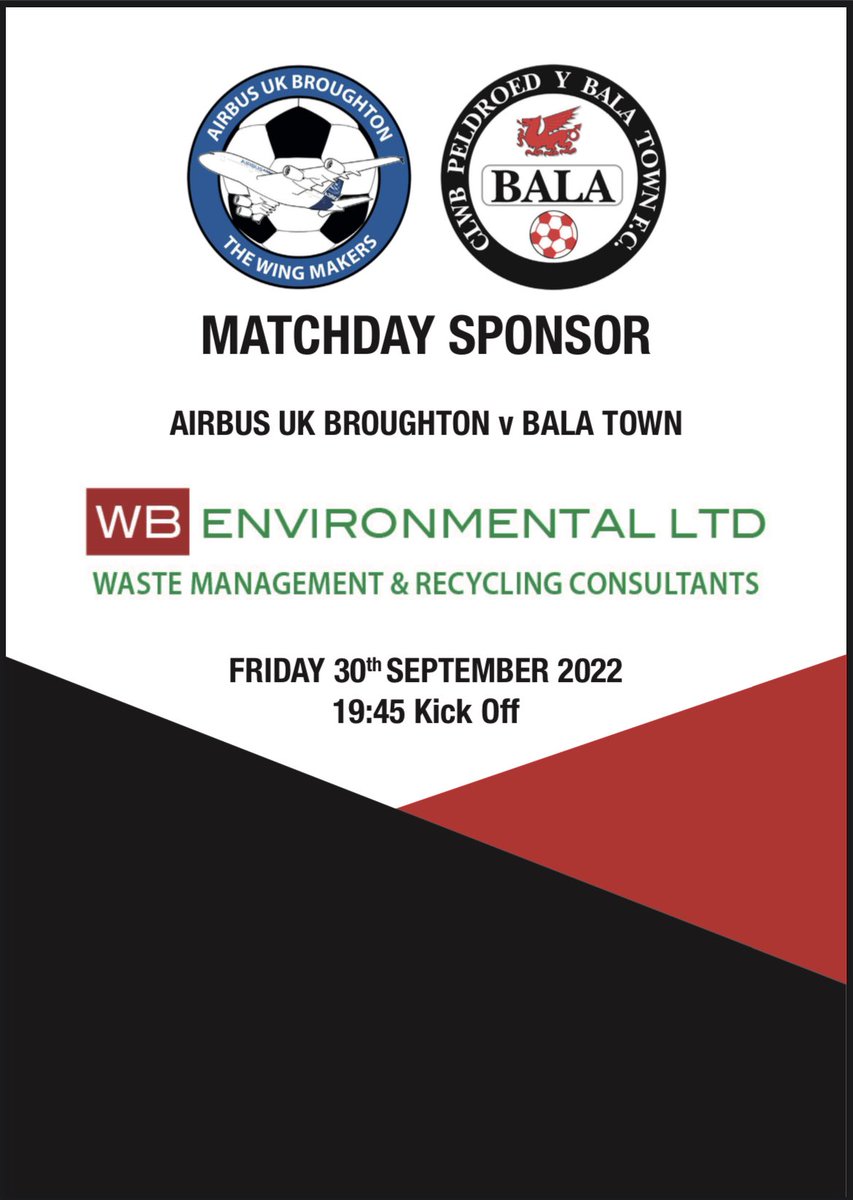 Thanks to <a href="/WBEnvironmental/">WBE ♻️</a> for sponsoring tonight match against <a href="/BalaTownFC/">Bala Town FC</a>. 

#TheWingmakers ✈️