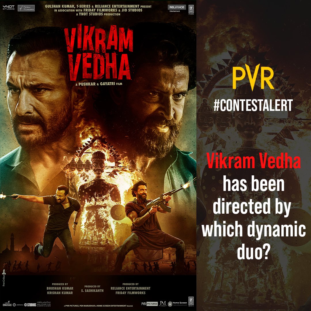 _PVRCinemas's tweet image. This married couple has directed some stellar Kollywood releases and are back with another blockbuster hit! Can you name this talented husband-wife duo? Send in your answers and stand a chance to win free movie tickets to #VikramVedha!