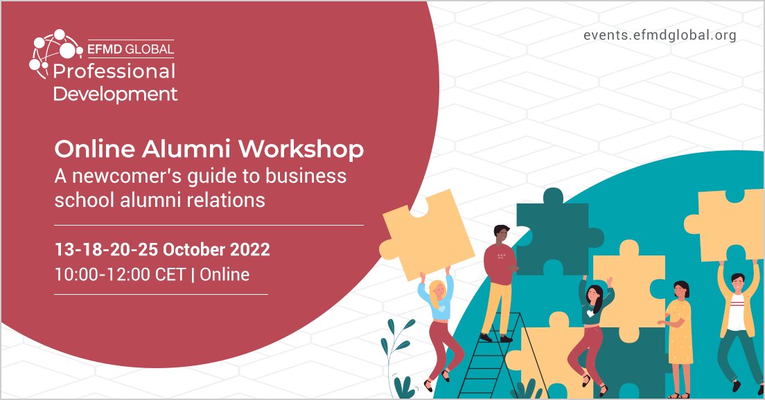 EFMDNews's tweet photo. 🧩 If you are new to #AlumniRelations or if your institution is setting up an alumni engagement programme, this online workshop is for you! Join your peers, @SSeedsman and guest speakers to share, discuss and get advice.

Register today! 🔗 https://t.co/Z8A7bJKpbx https://t.co/6WeeSQaafX