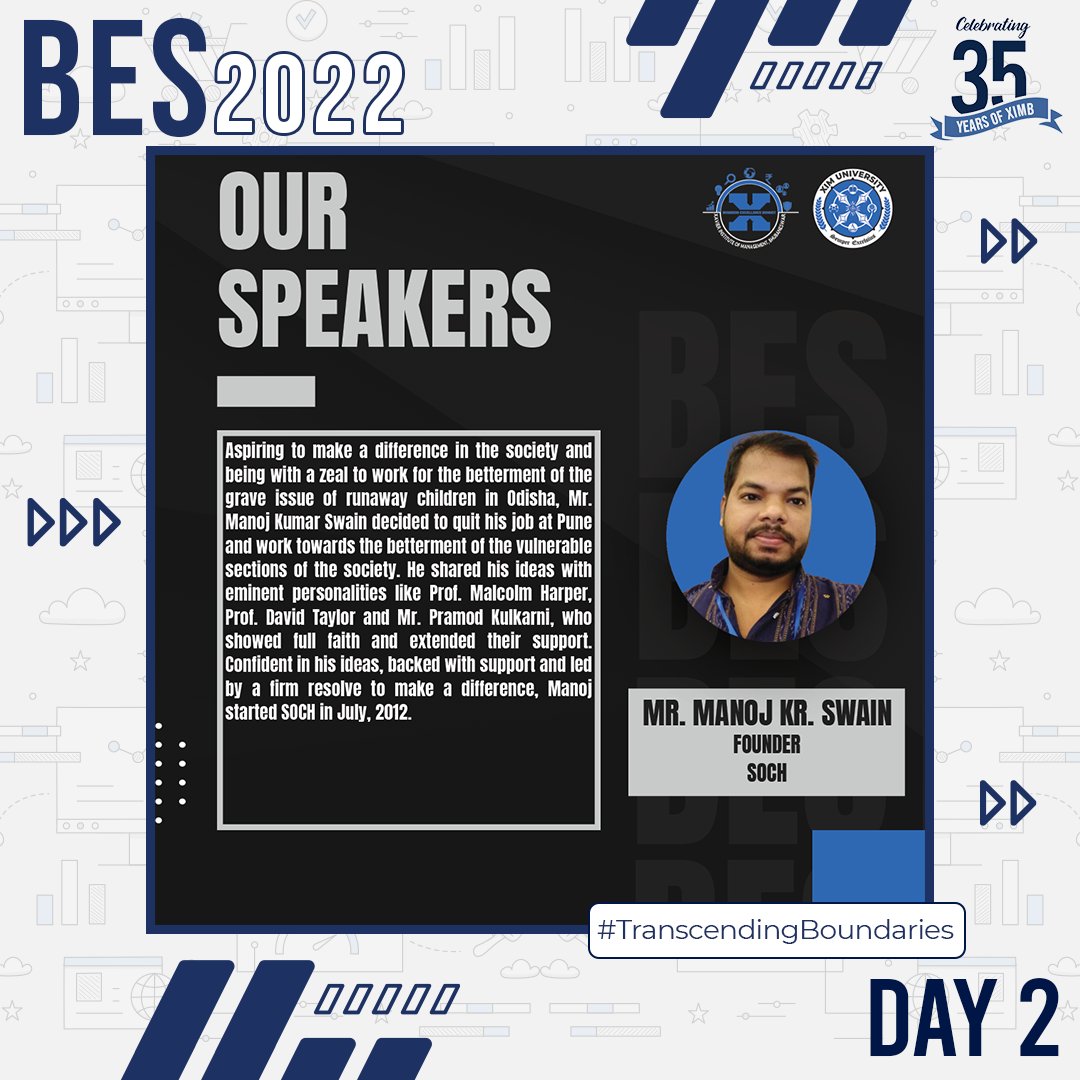 ximb_official's tweet photo. Mr. Manoj Kumar Swain an alumnus of TISS, Mumbai has a Graduate Diploma in Child rights and is the founder of SOCH and one of the Top 50 "Change Agents" of Odisha. He has contributed towards the betterment of the grave issue of runaway children in Odisha.
#BES2022 #35YearsOfXIM https://t.co/WGfFIxAtjM
