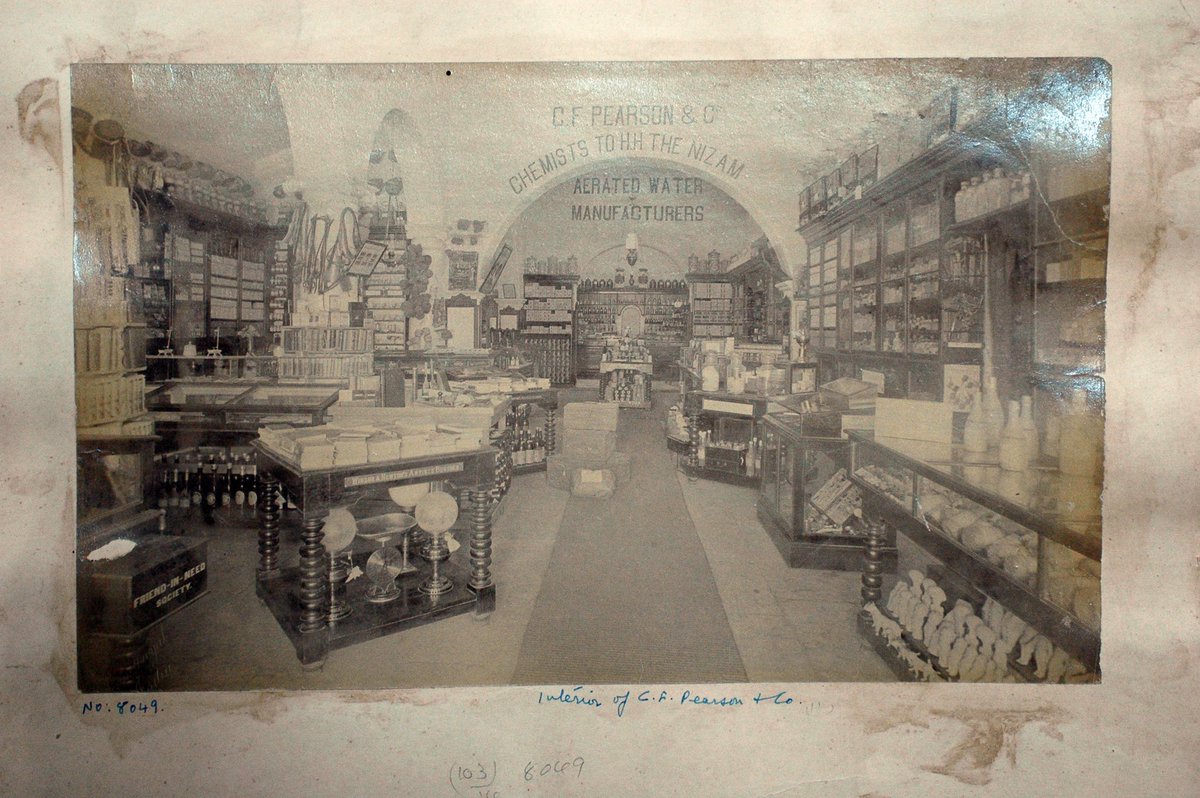 hemantsarin's tweet photo. Exterior &amp; Interior of C.F. Pearson &amp; Co., chemists to the Nizam. Seems to be doubling up as a department store also. #Secunderabad #Hyderabad #VintagePhotography @aun_mehdi @nuts2406 @HiHyderabad @DalrympleWill @YunusLasania @MohdMuzzammilK @Peachtreespeaks @ssharadmohhan https://t.co/3NU0ptJNI1