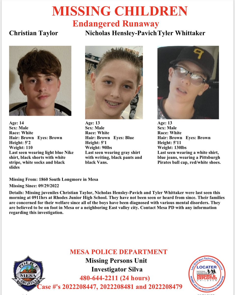 Their parents are concerned for their welfare. If found please contact Mesa PD.