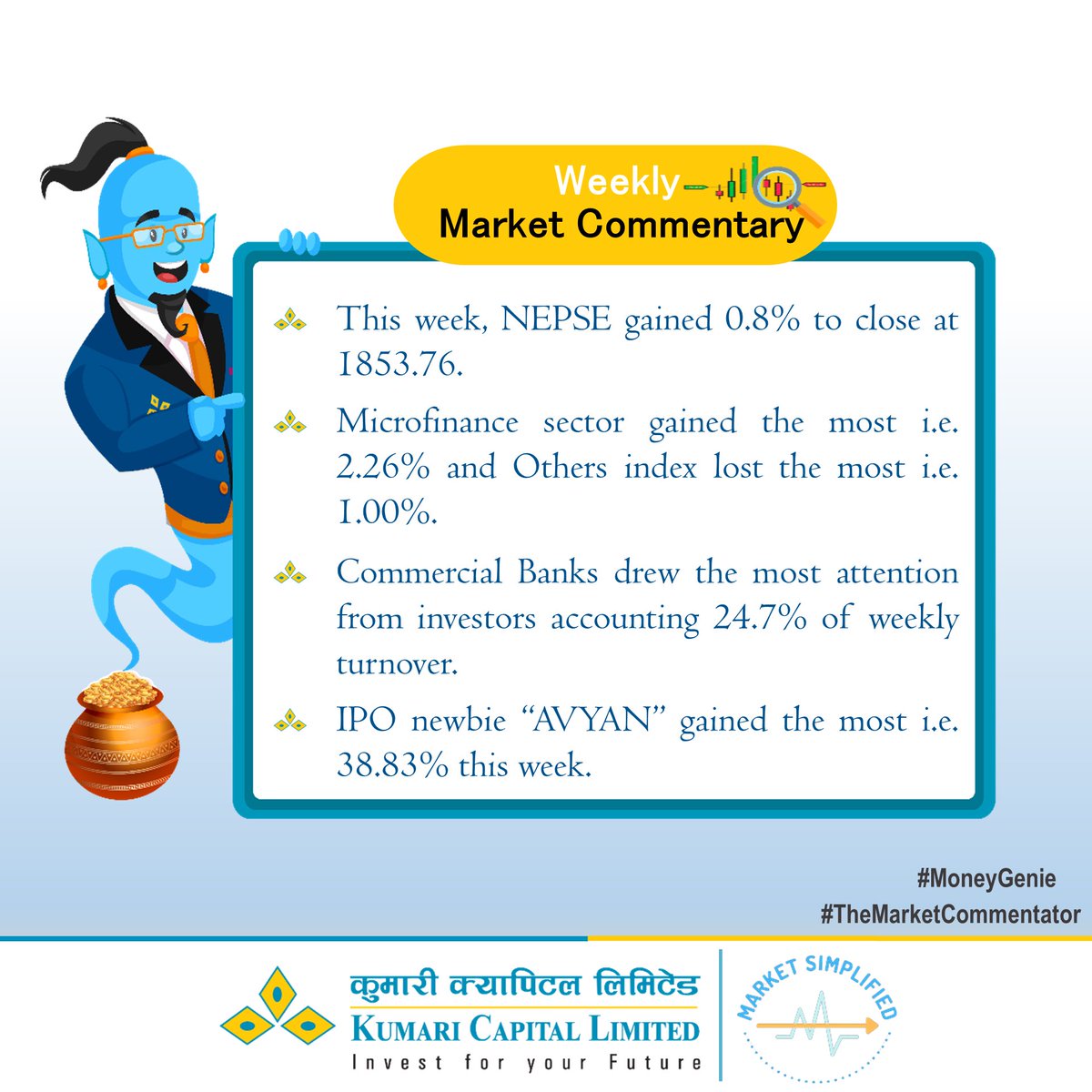 kumaricapital's tweet photo. Weekly Market Commentary by Money Genie!
#MarketSimplified #marketcommentary #MoneyGenie #KumariCapital #investforyourfuture https://t.co/HcBbsyx9VR