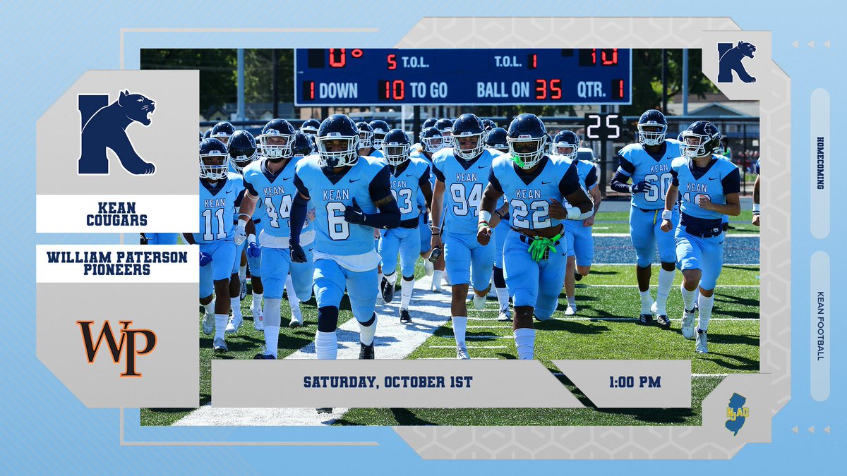 .<a href="/KUFootball212/">Kean University Football</a> HOMECOMING GAMEDAY!!!

📊:bit.ly/2kvqGNr
📺:bit.ly/3UTZrZ9

<a href="/NJACSports/">NJAC Sports</a> <a href="/d3football/">D3football.com</a> <a href="/WPUPioneers/">William Paterson University Athletics</a>