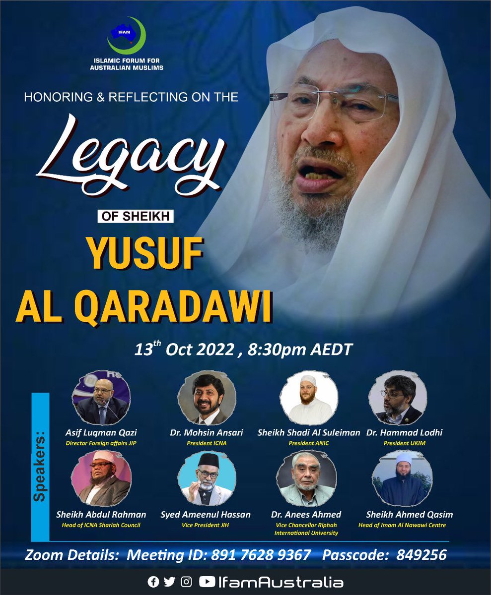 IfamAustralia's tweet photo. Honouring and Reflecting on the Legacy of Sheikh Yusuf Al-Qaradawi.
#ifamaustralia #yusufalqaradhawi #يوسف_القرضاوي https://t.co/TfrPBUbJh7
