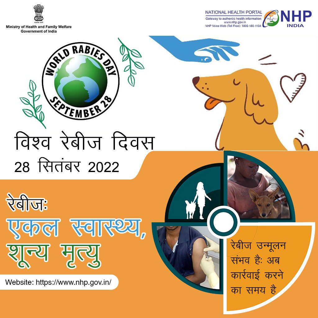 National Health Portal (@nhpindia) on Twitter photo рдЗрд╕ рд╡рд░реНрд╖ рд╡рд┐рд╢реНрд╡ рд░реЗрдмреАрдЬ рджрд┐рд╡рд╕ рдХрд╛ рд╡рд┐рд╖рдп 2030 рддрдХ рд░реЗрдмреАрдЬ рд╕реЗ рдордиреБрд╖реНрдп рдореГрддреНрдпреБ рдХреЛ рд╕рдорд╛рдкреНрдд рдХрд░рдиреЗ рд╣реЗрддреБ рдПрдХрд▓ рд╕реНрд╡рд╛рд╕реНрдереНрдп рджреГрд╖реНрдЯрд┐рдХреЛрдг рдХреЛ рдмрдврд╝рд╛рд╡рд╛ рджреЗрдирд╛ рд╣реИ рдХреНрдпреЛрдВрдХрд┐ рдкреНрд░рд╛рдгрд┐рдпреЛрдВ, рдкрд╢реБрдУрдВ рдФрд░ рдкрд░реНрдпрд╛рд╡рд░рдг рдХрд╛ рд╕реНрд╡рд╛рд╕реНрдереНрдп рдПрдХ рджреВрд╕рд░реЗ рдХреЗ рд╕рд╛рде рдкрд░рд╕реНрдкрд░ рдЬреБрдбрд╝рд╛ рд╣реБрдЖ рд╣реИред
<a href="/MoHFW_INDIA/">Ministry of Health</a>
#HealthForAll
#WorldRabiesDay рдЗрд╕ рд╡рд░реНрд╖ рд╡рд┐рд╢реНрд╡ рд░реЗрдмреАрдЬ рджрд┐рд╡рд╕ рдХрд╛ рд╡рд┐рд╖рдп 2030 рддрдХ рд░реЗрдмреАрдЬ рд╕реЗ рдордиреБрд╖реНрдп рдореГрддреНрдпреБ рдХреЛ рд╕рдорд╛рдкреНрдд рдХрд░рдиреЗ рд╣реЗрддреБ рдПрдХрд▓ рд╕реНрд╡рд╛рд╕реНрдереНрдп рджреГрд╖реНрдЯрд┐рдХреЛрдг рдХреЛ рдмрдврд╝рд╛рд╡рд╛ рджреЗрдирд╛ рд╣реИ рдХреНрдпреЛрдВрдХрд┐ рдкреНрд░рд╛рдгрд┐рдпреЛрдВ, рдкрд╢реБрдУрдВ рдФрд░ рдкрд░реНрдпрд╛рд╡рд░рдг рдХрд╛ рд╕реНрд╡рд╛рд╕реНрдереНрдп рдПрдХ рджреВрд╕рд░реЗ рдХреЗ рд╕рд╛рде рдкрд░рд╕реНрдкрд░ рдЬреБрдбрд╝рд╛ рд╣реБрдЖ рд╣реИред
<a href="/MoHFW_INDIA/">Ministry of Health</a>
#HealthForAll
#WorldRabiesDay