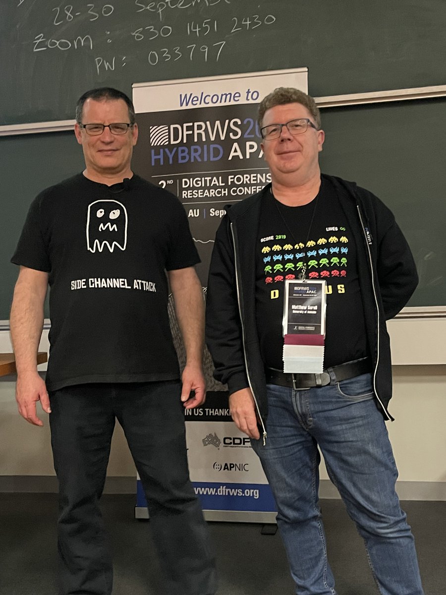DFRWS's tweet image. Many thanks to @yuvalyarom for coming out to #DFRWSAPAC2022 and presenting a keynote on the theory behind side channel attacks #meltdown and #spectre.