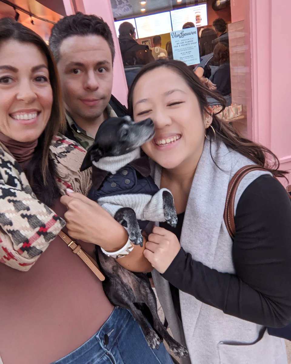 Tonight I brought Sumi with me to the opening of <a href="/vanleeuwen/">Van Leeuwen Ice Cream</a> on Greenwich Avenue -- he licked everything and everyone. 🍨 #IceCreamParty #SumiLovesYou