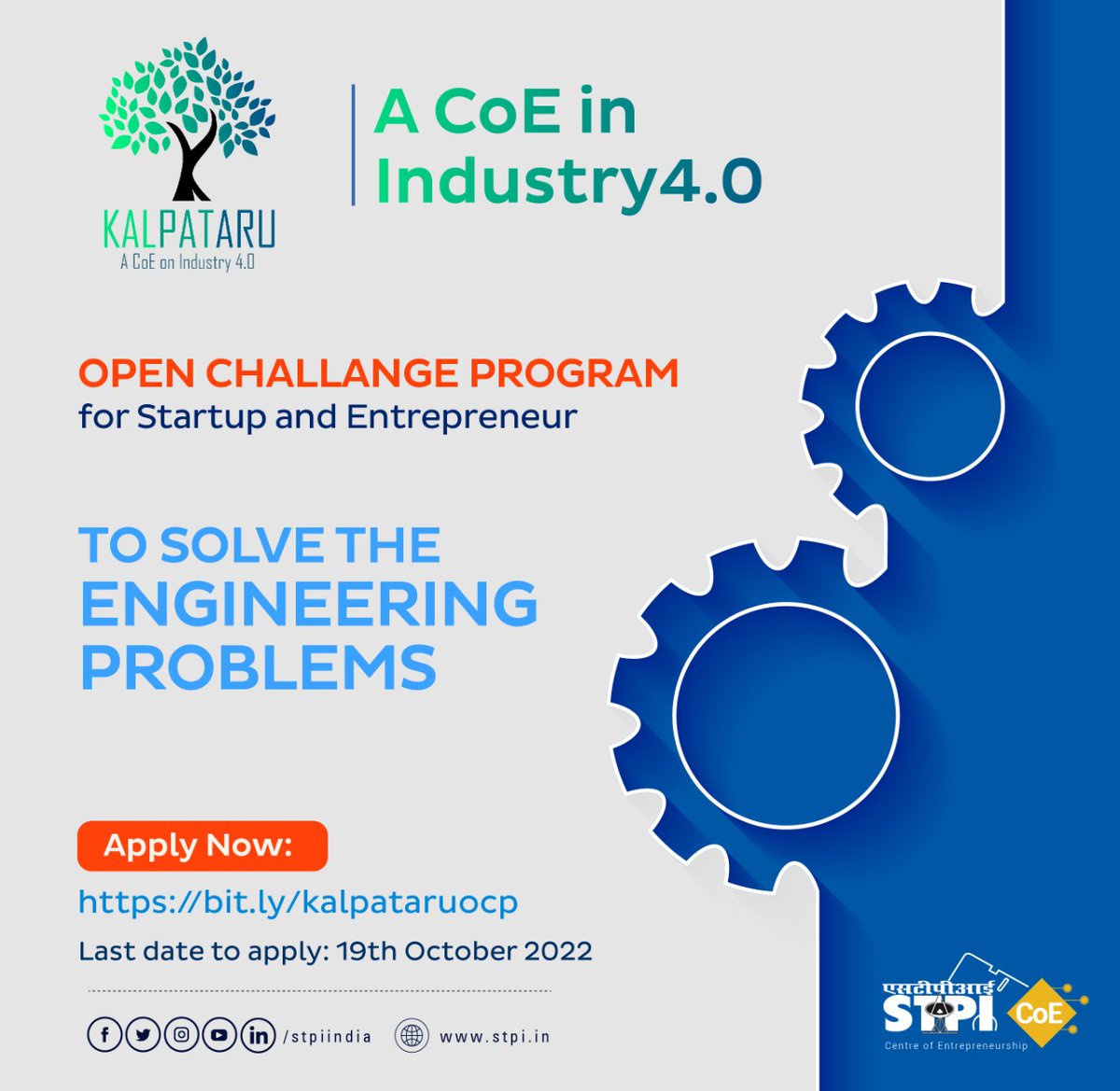 stpiindia's tweet image. Join the #OpenChallengeProgram of STPI #KALPATARU_COE in #Industry4.0 to transform your ideas into #innovative products and showcase your inventive strength to realize your entrepreneurial dream.
Apply now: innovate.stpinext.in/about-us/kalpa…
@Rajeev_GoI @KALPATARU_COE @_DigitalIndia @