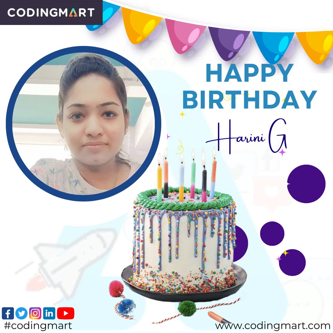codingmart's tweet photo. Harini G
Codingmart Wishing you the best on your birthday π and everything good in the year ahead.
May your birthday be sprinkled with fun and laughter. Have a great day!
Happy birthday!!!πππ₯³π₯³π₯³
#codingmart #birthdaywishes #happybirthday #celebration #happiness #joy https://t.co/XL3RPGP68U