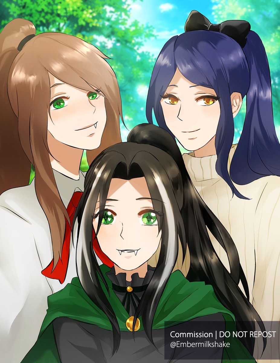 embermilkshake's tweet photo. Another commission for @ChaosReacon of their OCs Joushi, Sol and Nova! ❤️🖤💜 https://t.co/oG6PljFQqK