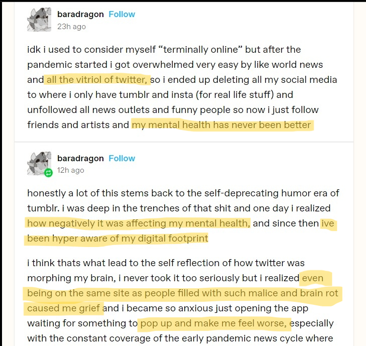 HypnoKinkMutt's tweet photo. .@Tumblrsupport Here's @/baradragon and @/pinene contradicting themselves & chatting about how awful people can be on social media, along with some of what they had to say about a 60-y.o. queer with AIDS and 9/11-connected PTSD. #Brigading #TumblrHate #hypnokinkdoggo https://t.co/QkBpoC4R6r