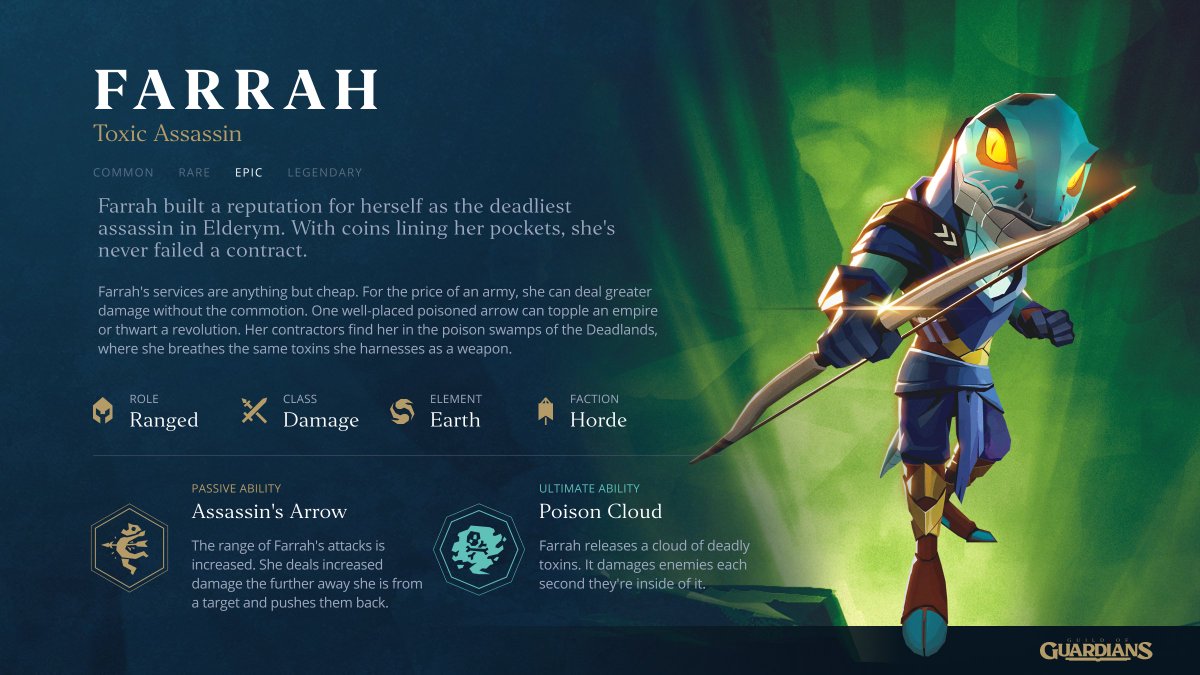🏹 FARRAH 🏹 The Toxic Assassin. Farrah built a reputation for herself as the deadliest assassin in Elderym. With coins lining her pockets, she's never failed a contract.✨

Want to WIN an EPIC FARRAH NFT?!👇

💥 Follow us
💥 Like &amp; RT this post
💥 Tag 3 friends

LFGOG!!⚔️