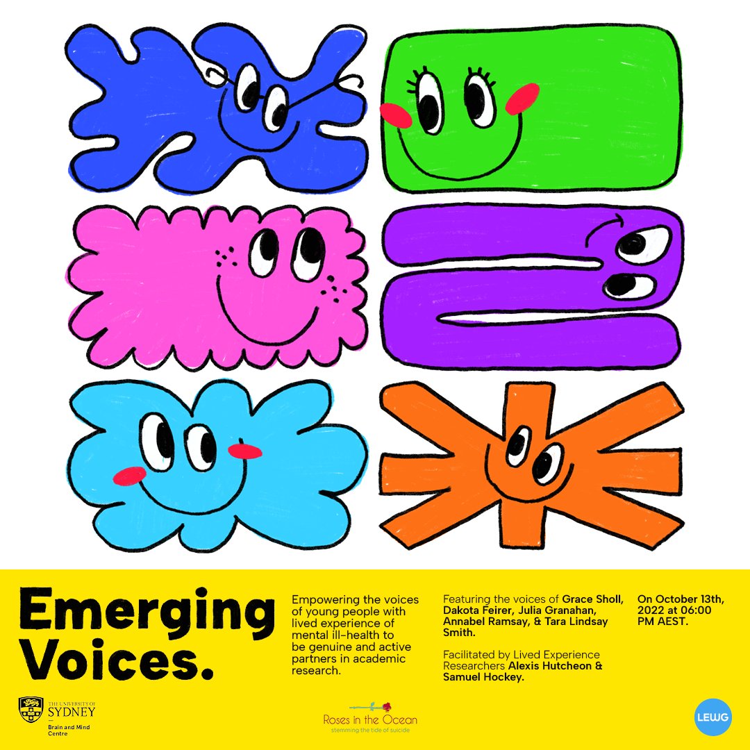 Brain & Mind Centre (@brainmind_usyd) on Twitter photo Sign up now: 'EMERGING VOICES' webinar on THURS 13 OCT facilitated by #USydBMC #LivedExperience researchers <a href="/lex_hutch31/">Alexis Hutcheon</a> & @samueljhockey, joined by 5 other young people to shed light on genuine youth lived experience inclusion in #mentalhealth research. bit.ly/3SmrYF9 Sign up now: 'EMERGING VOICES' webinar on THURS 13 OCT facilitated by #USydBMC #LivedExperience researchers <a href="/lex_hutch31/">Alexis Hutcheon</a> & @samueljhockey, joined by 5 other young people to shed light on genuine youth lived experience inclusion in #mentalhealth research. bit.ly/3SmrYF9
