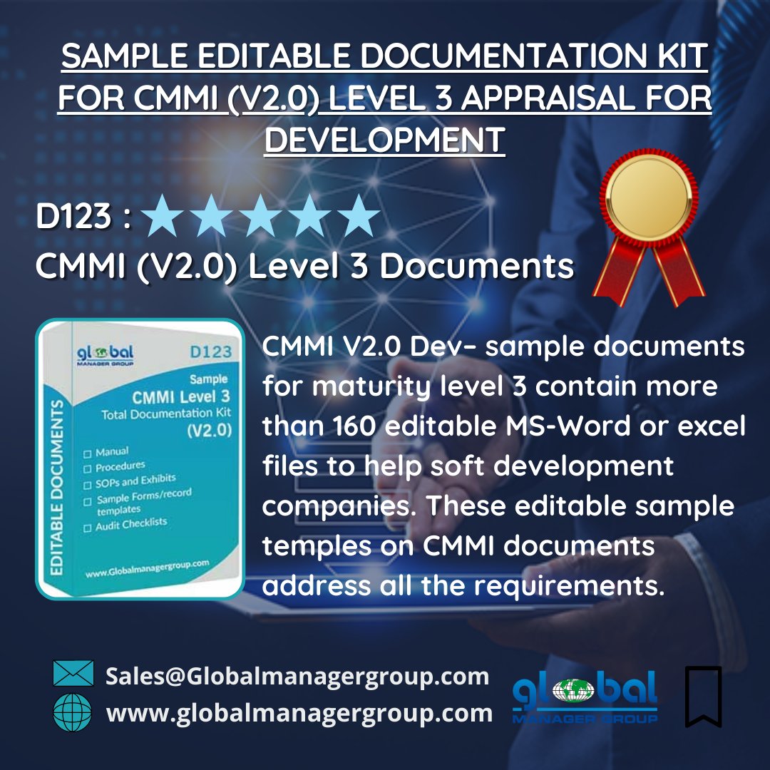 ISOconsult_GMG's tweet photo. CMMI V2.0 Dev– sample documents for maturity level 3 contain more than 160 editable MS-Word or excel files to help soft development companies. These editable sample temples on CMMI documents address all the requirements.
Find out more:-
https://t.co/IzVtHhAD4q
#cmmi #cmmiv2 https://t.co/E5VJxz5pkE