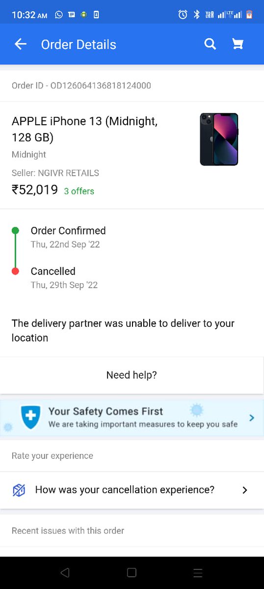 akil_teja's tweet photo. #Flipkart #BigBillionDay #Fraud #Nosupportfromflipkart i am the flipkart plus member, In 2022 The Big Billion days i have purchased iphone 13 on 22/09/22 for 52019/- but flipkart cancelled &amp; telling that product was cancelled by logistics body &amp; flipkart is not responsible 4 that https://t.co/PL4oJlrDbV