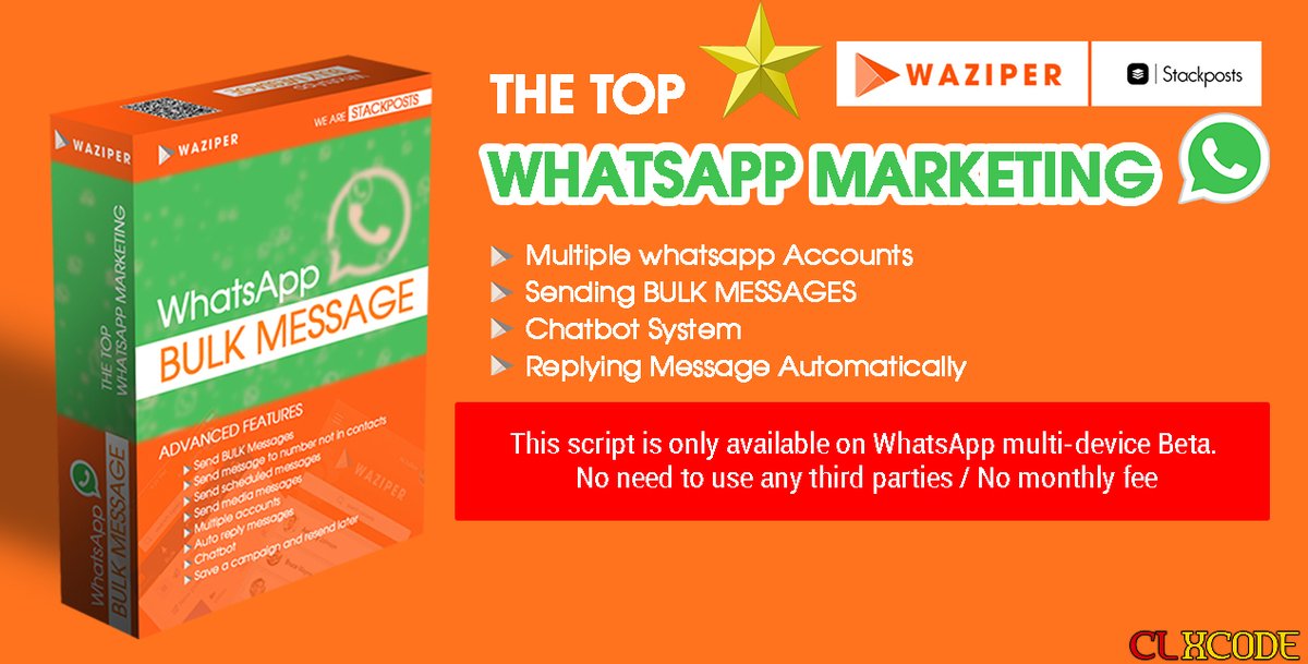 xboterocom's tweet image. Waziper v3.0.0 Nulled - WhatsApp Marketing Tool Extended License bit.ly/3mGtS65 #fenomo #cx_sharing #php_script #apps_mobile #plugins #script_nulled #stackposts #wowonder #fenomo.co #sharing #wordpress #whatsapp #wa #whatsappbot #wablast #wa_blast